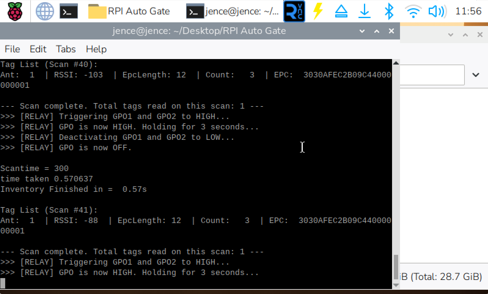 Automatic Scan Tag Reading and Triggering the GPO1 pin to control the gate.